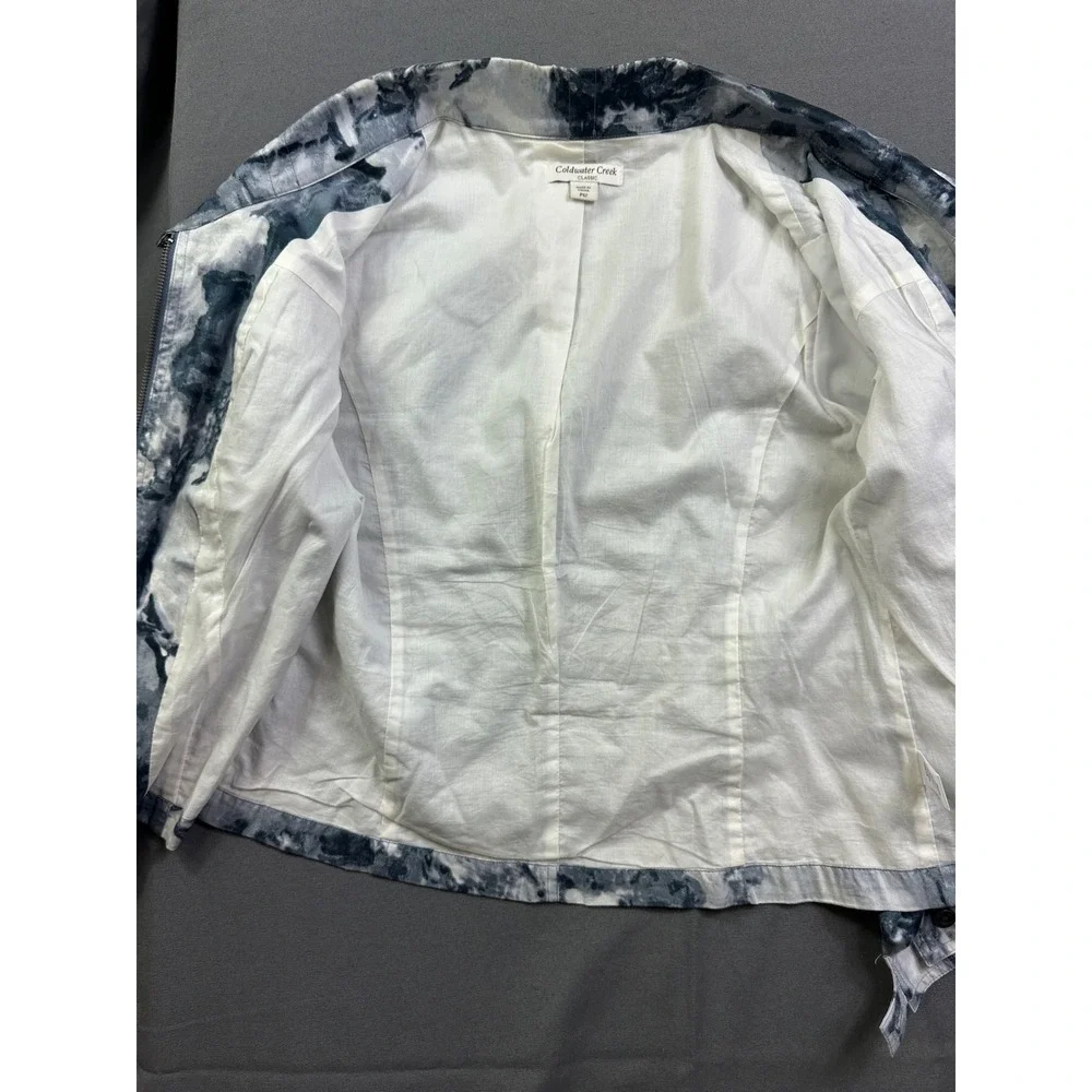 Coldwater Creek Classic Blue White Tie Dye Zip Up Jacket Funnel Neck Women's P12